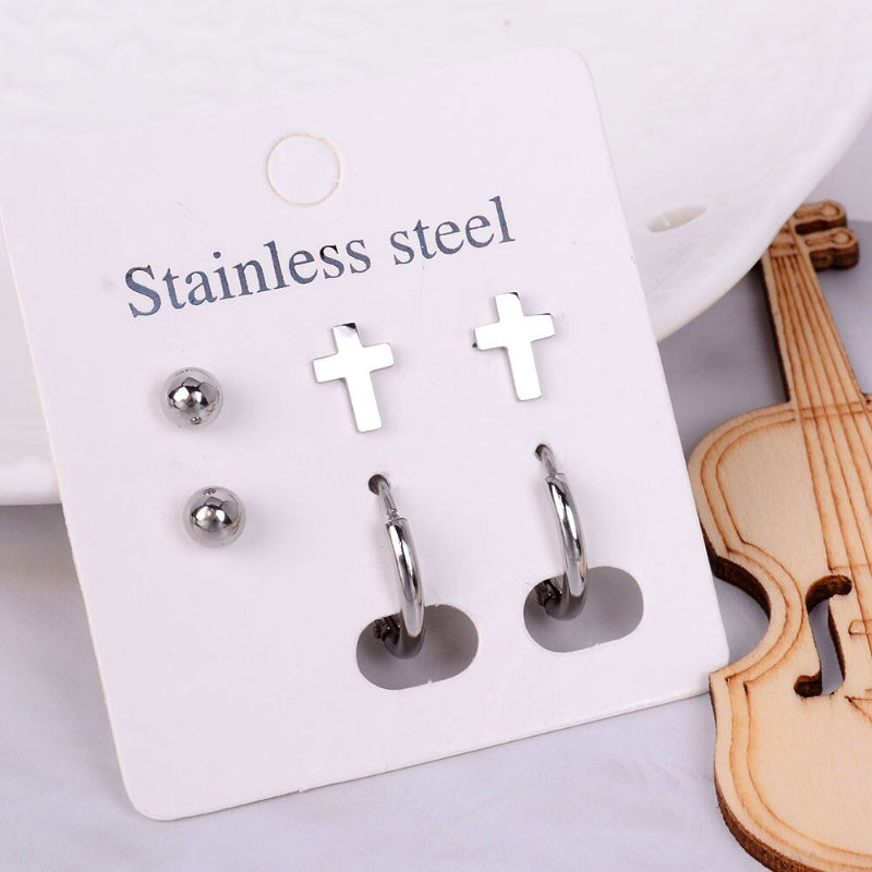 Minimalistisches Ohrstecker-Set aus Edelstahl