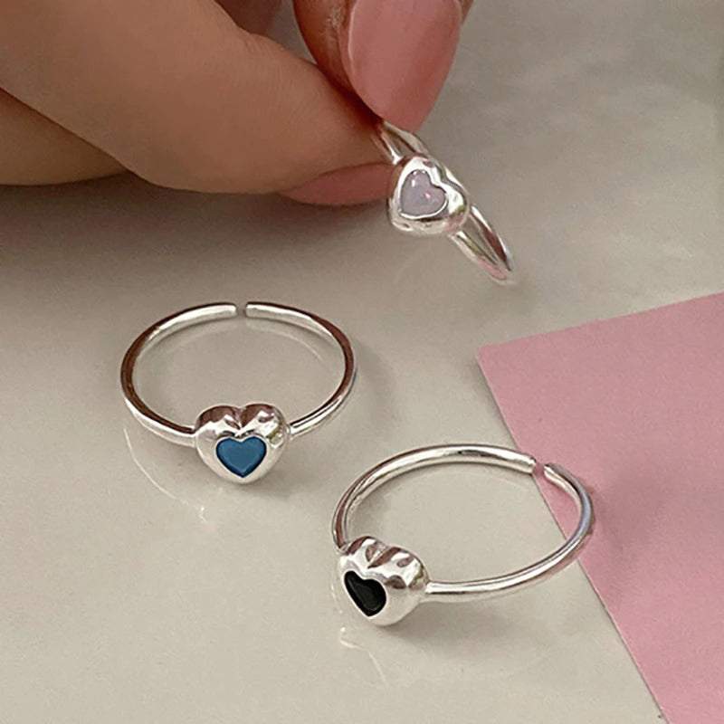 Minimalistische verstellbare Zirkonia-Ringe mit Herzmotiv