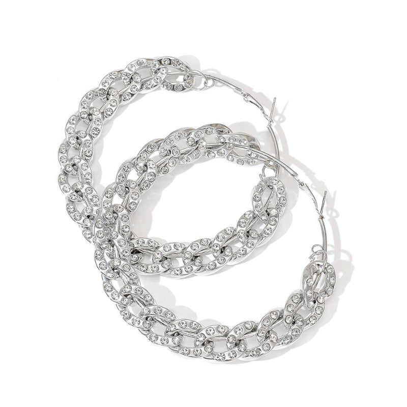 Moderne, luxuriöse, übergroße Creolen mit dicker, runder Kette