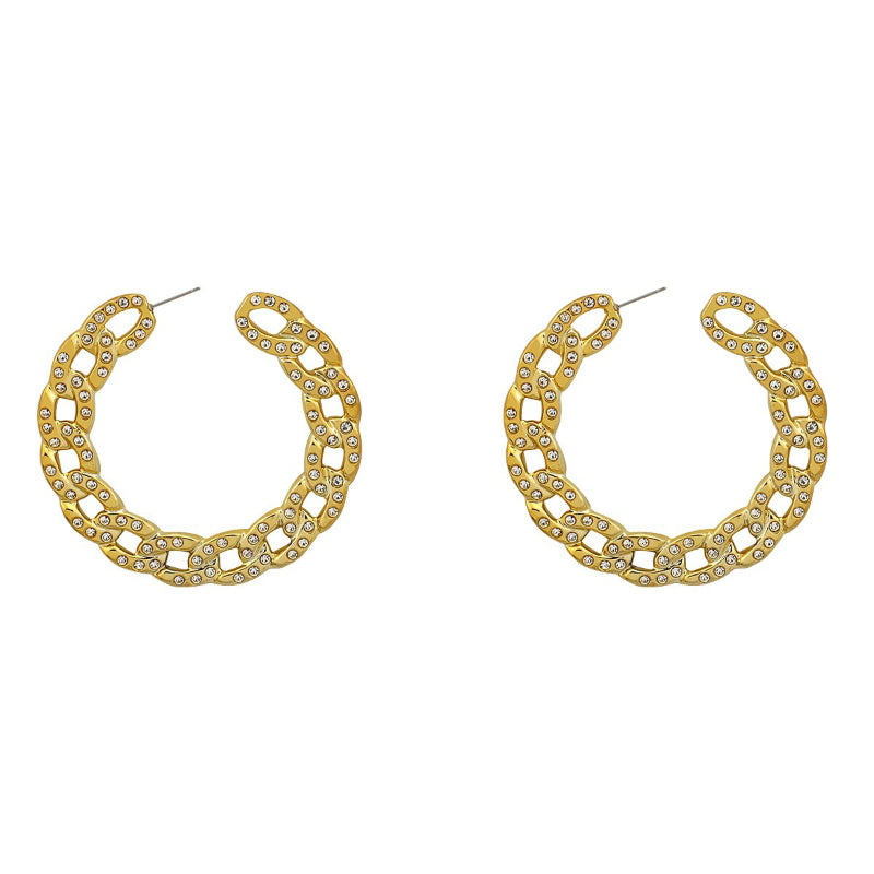 Moderne, luxuriöse, übergroße Creolen mit dicker, runder Kette