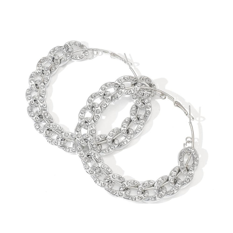 Moderne, luxuriöse, übergroße Creolen mit dicker, runder Kette