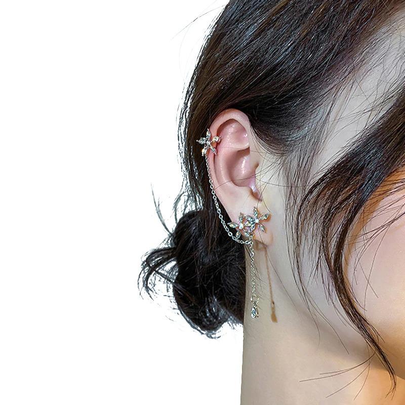 Mond und Stern Strass Lange Kette Quaste Ohrringe