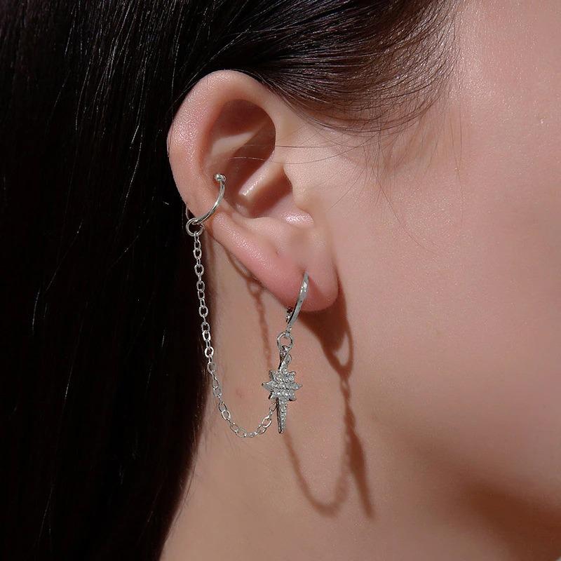 Mond und Stern Strass Lange Kette Quaste Ohrringe