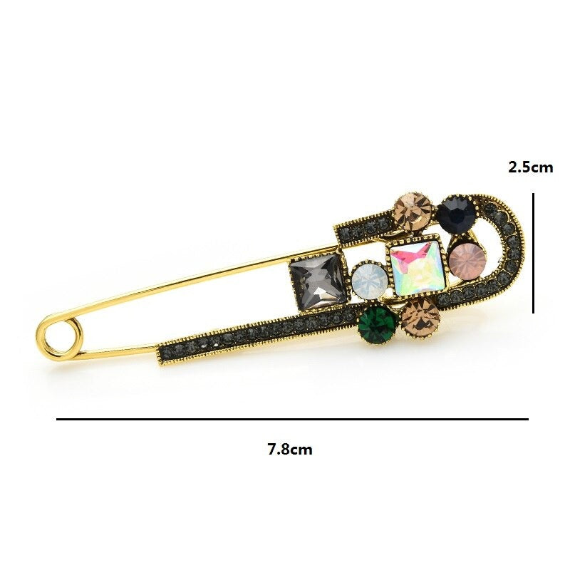 Mehrfarbige, mit Strasssteinen verzierte Sicherheitsnadel-Broschen