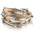 Mehrlagiges Wickelarmband aus Leder mit Perlen und Kristallmetallanhänger