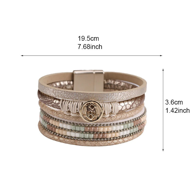 Mehrschichtige Armbänder aus veganem Leder mit böhmischen Perlen und Schlangenmuster