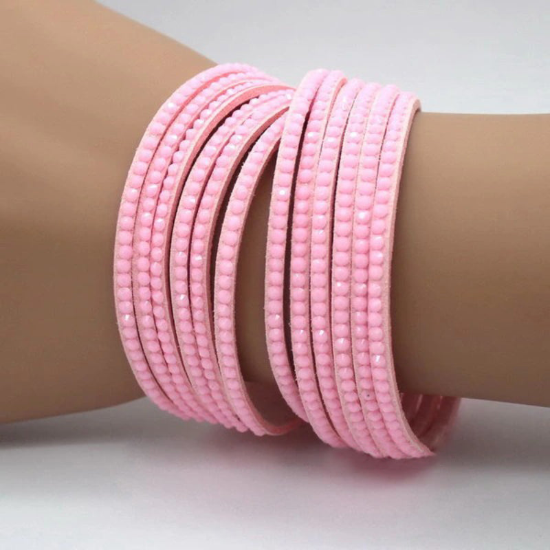 Mehrschichtige Wickelarmbänder mit farbigen Strassperlen