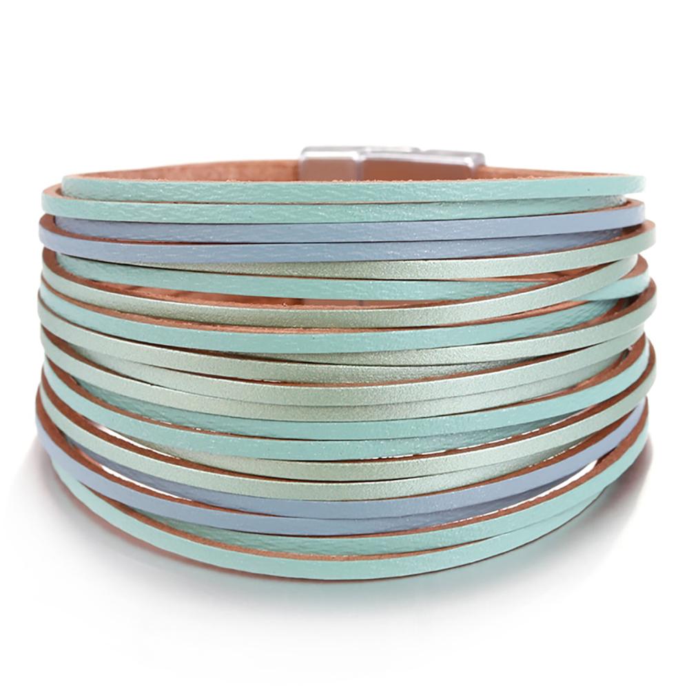 Mehrlagiges, schmales Streifen-Bohemian-Lederarmband