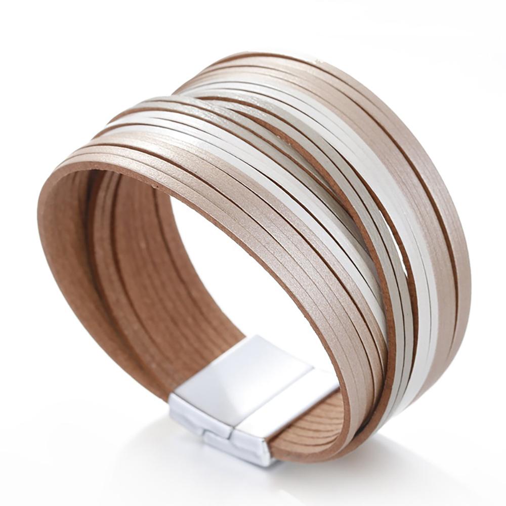 Mehrlagiges, schmales Streifen-Bohemian-Lederarmband