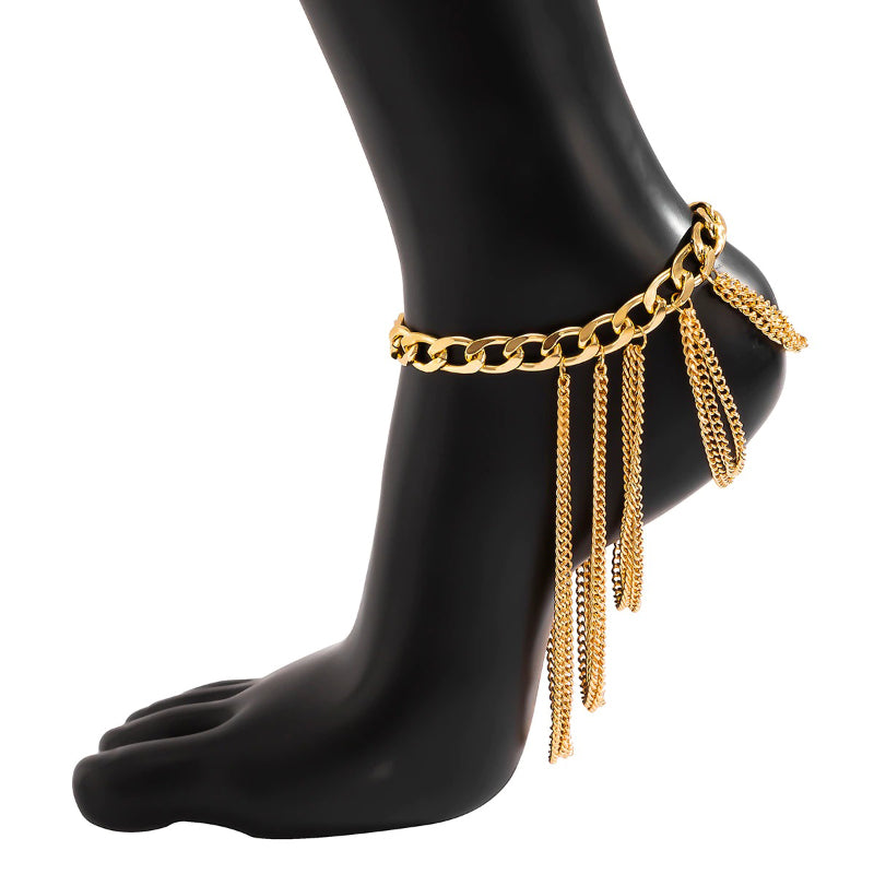 Mehrlagige High Heel Fußkettchen mit Gliederkette und Quaste