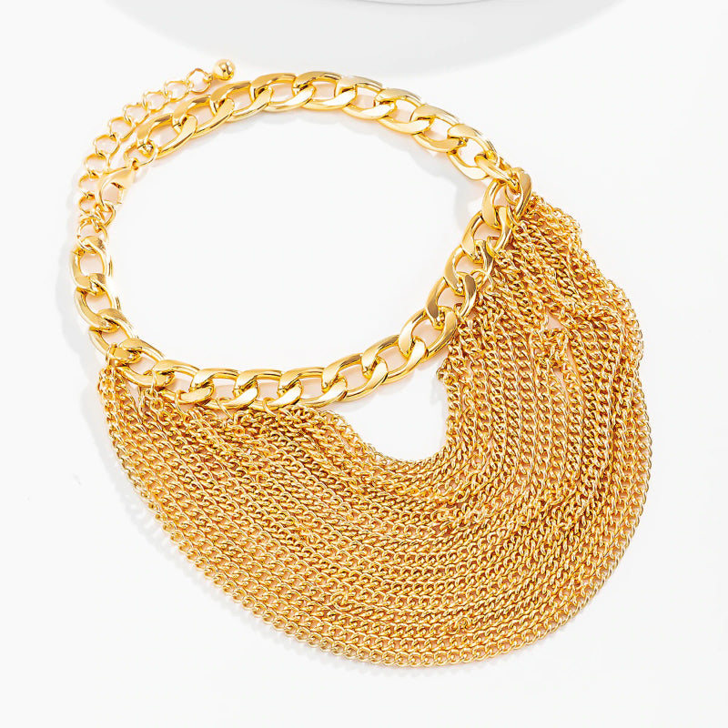 Mehrlagige High Heel Fußkettchen mit Gliederkette und Quaste