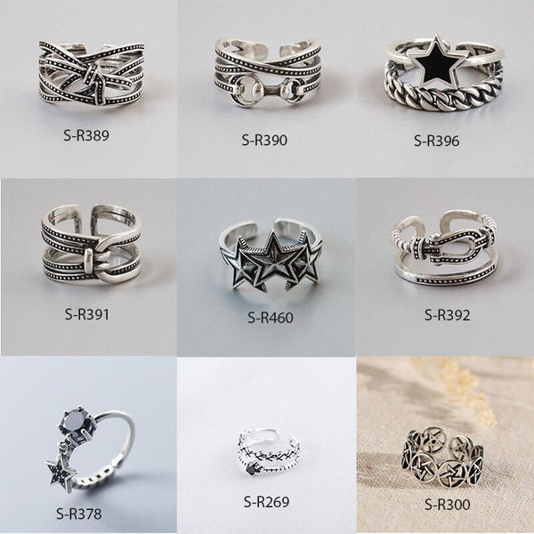 Kollektion modischer Vintage-Öffnungsringe aus Silber in verschiedenen Stilen