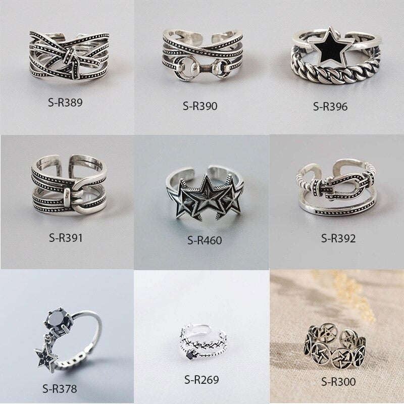 Kollektion modischer Vintage-Öffnungsringe aus Silber in verschiedenen Stilen