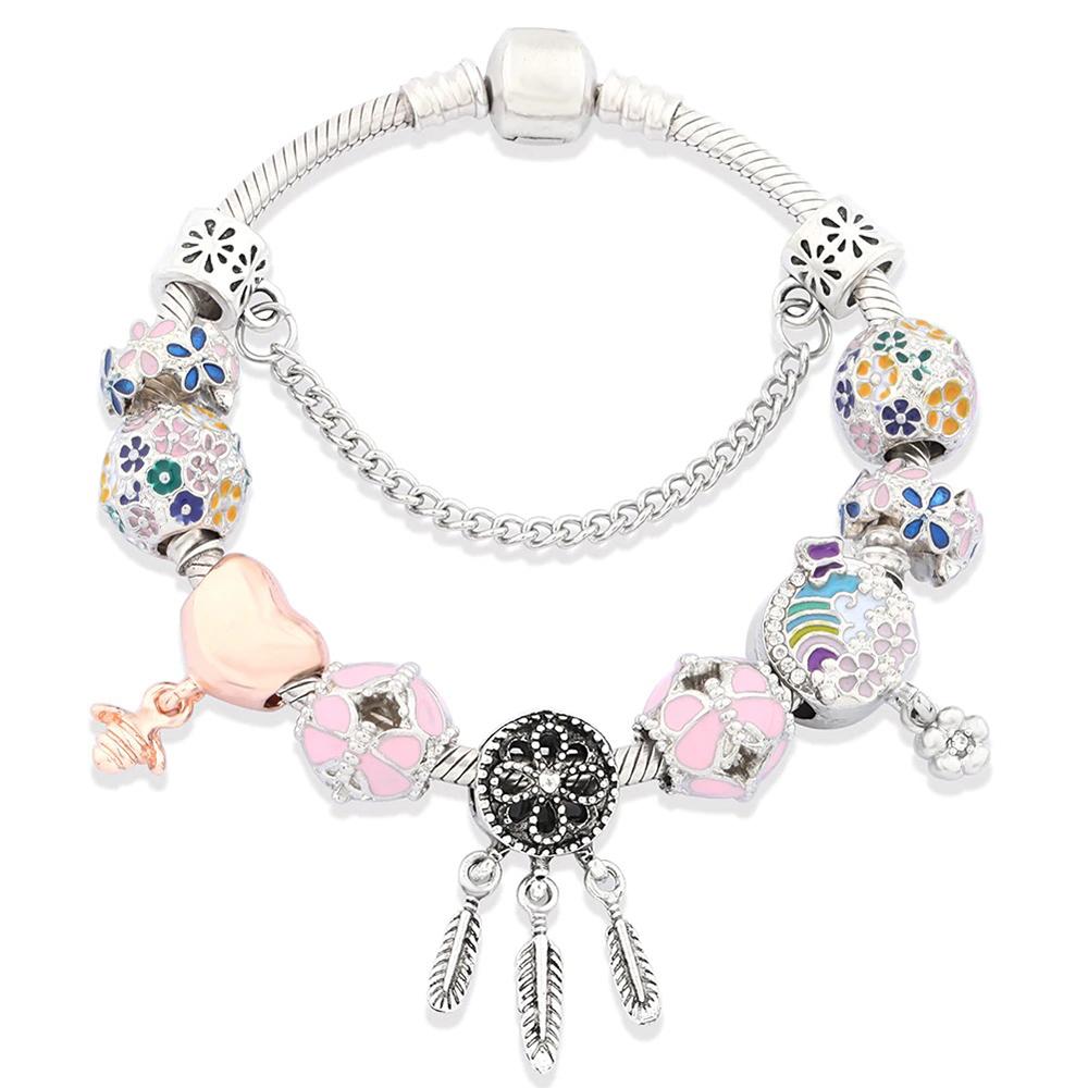 Mehrfarbiges Perlenarmband mit blühenden Blumen