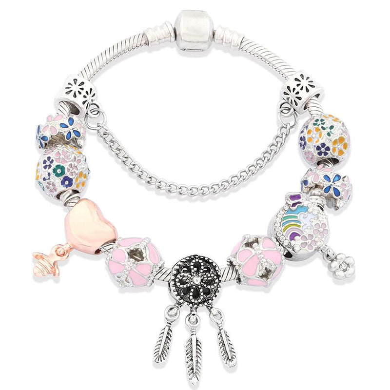 Mehrfarbiges Perlenarmband mit blühenden Blumen