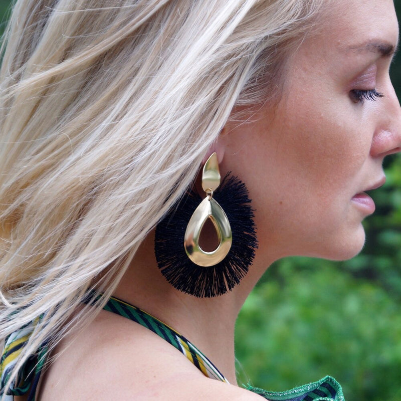 Mehrfarbige Fächerohrringe mit Quastenfransen im Bohemian-Chic-Stil