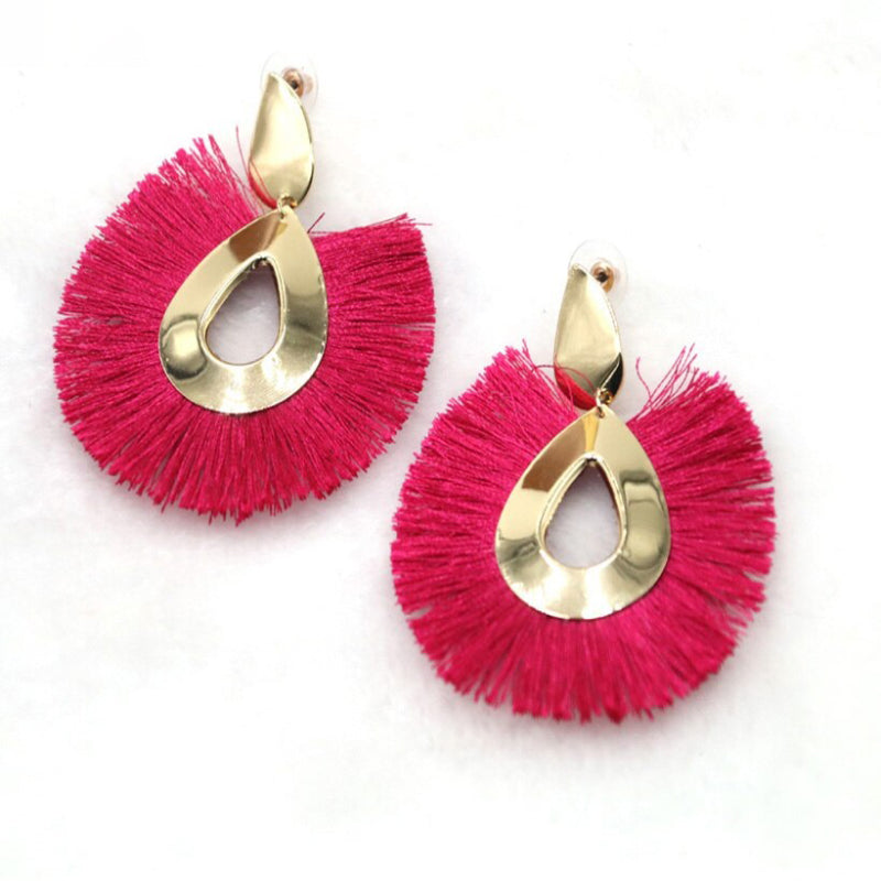 Mehrfarbige Fächerohrringe mit Quastenfransen im Bohemian-Chic-Stil