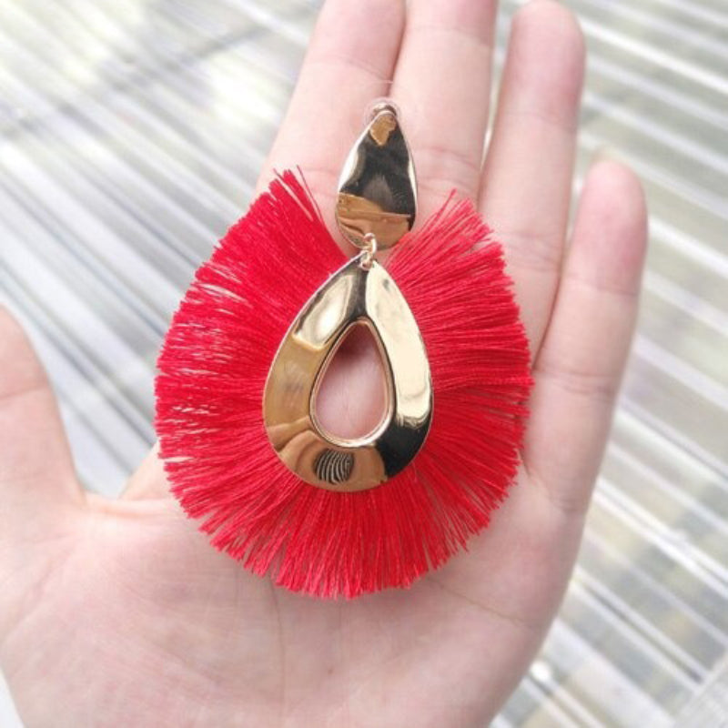 Mehrfarbige Fächerohrringe mit Quastenfransen im Bohemian-Chic-Stil