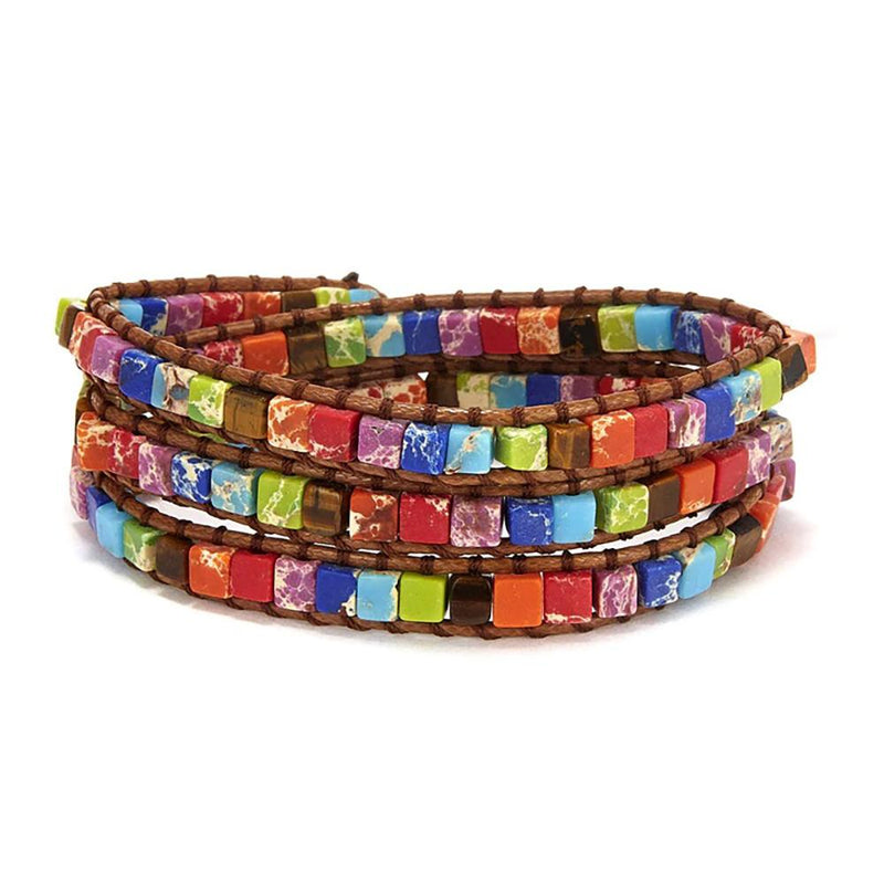 Mehrfarbiges quadratisches Chakra-Perlenarmband