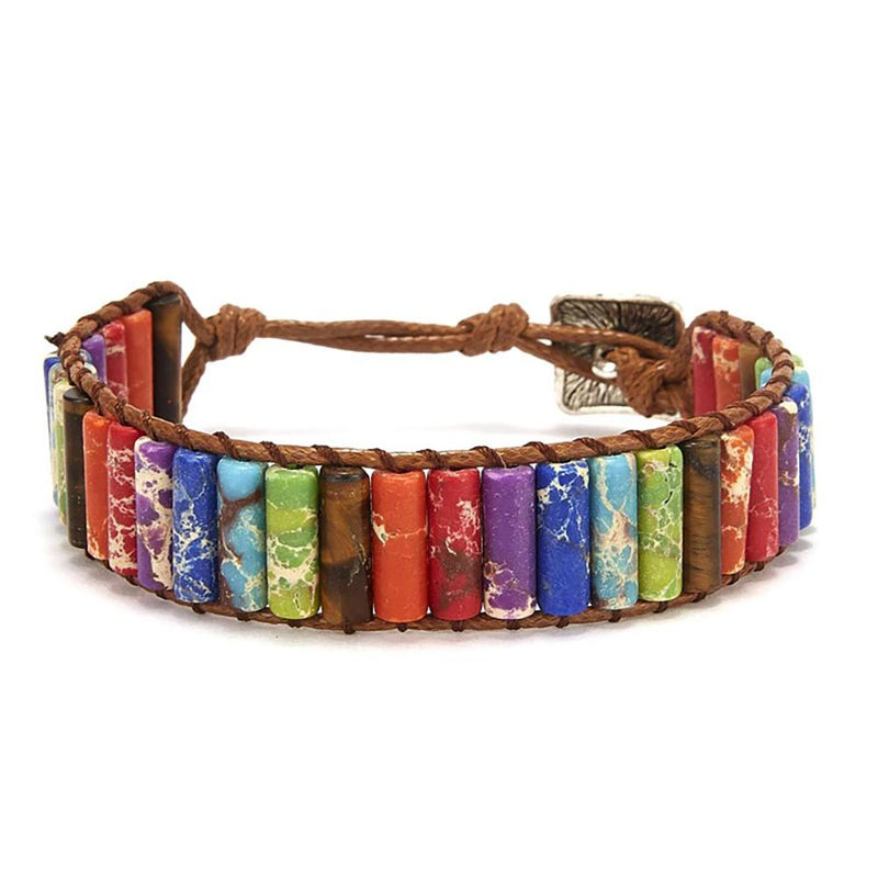 Mehrfarbiges quadratisches Chakra-Perlenarmband