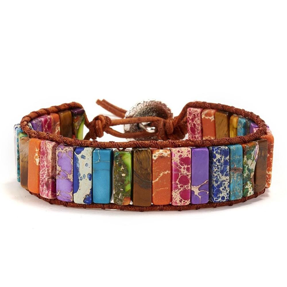 Mehrfarbiges quadratisches Chakra-Perlenarmband