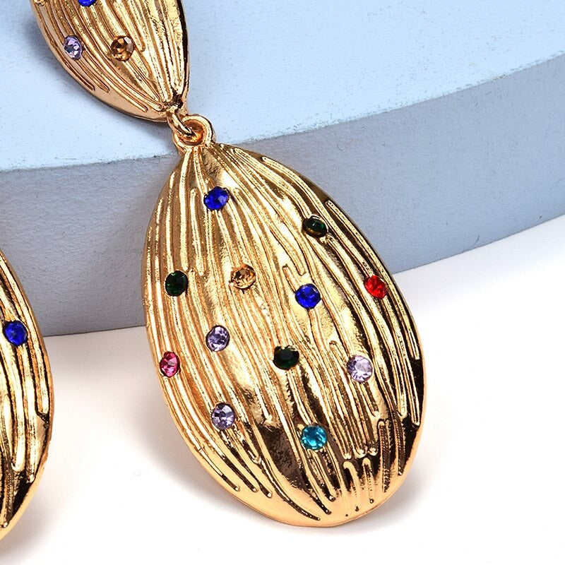 Statement-Ohrringe mit mehrfarbigen eingelegten Strasssteinen