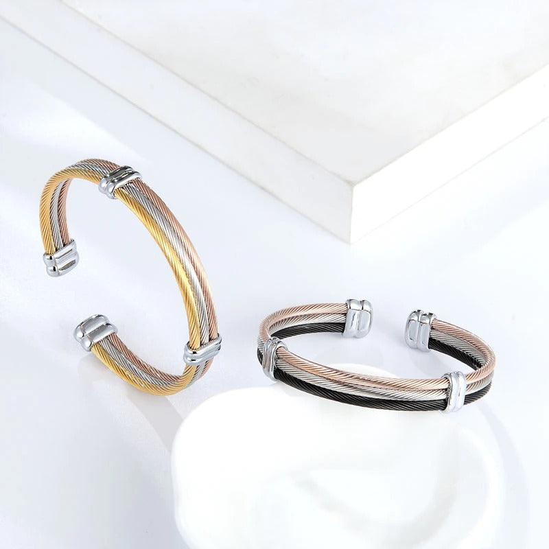 Mehrfarbige Armreif-Manschettenarmbänder aus Edelstahl mit Kabel