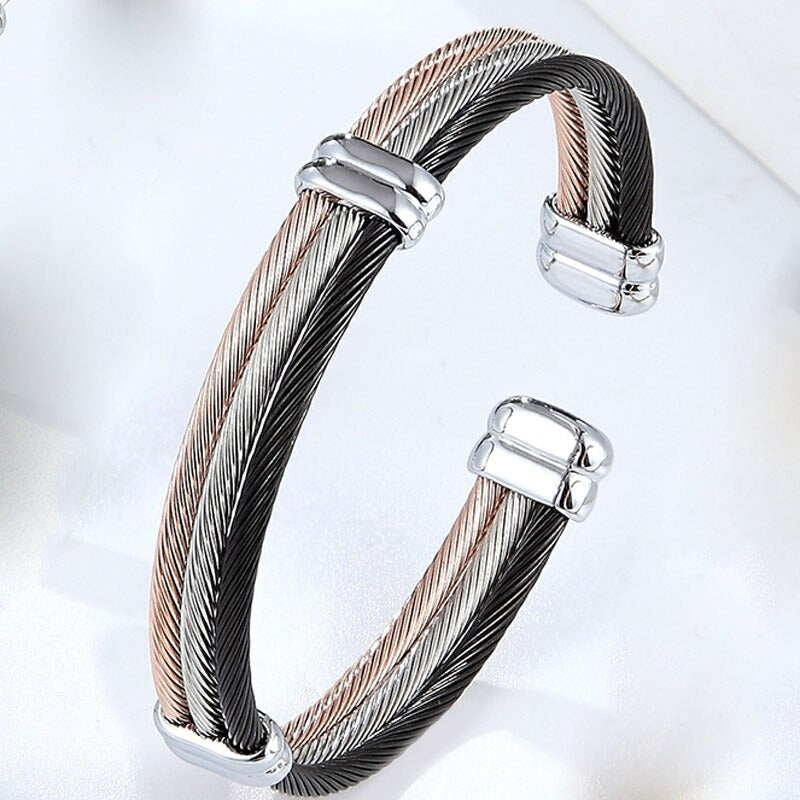 Mehrfarbige Armreif-Manschettenarmbänder aus Edelstahl mit Kabel