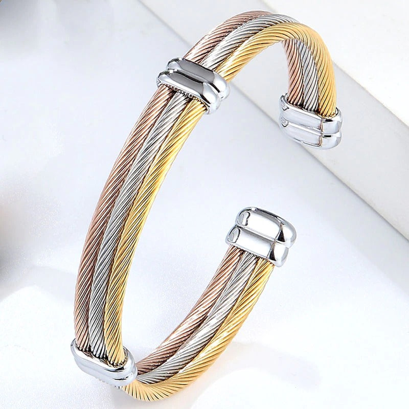Mehrfarbige Armreif-Manschettenarmbänder aus Edelstahl mit Kabel