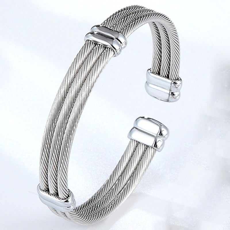 Mehrfarbige Armreif-Manschettenarmbänder aus Edelstahl mit Kabel