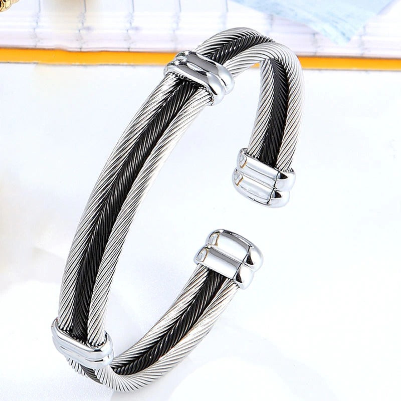 Mehrfarbige Armreif-Manschettenarmbänder aus Edelstahl mit Kabel