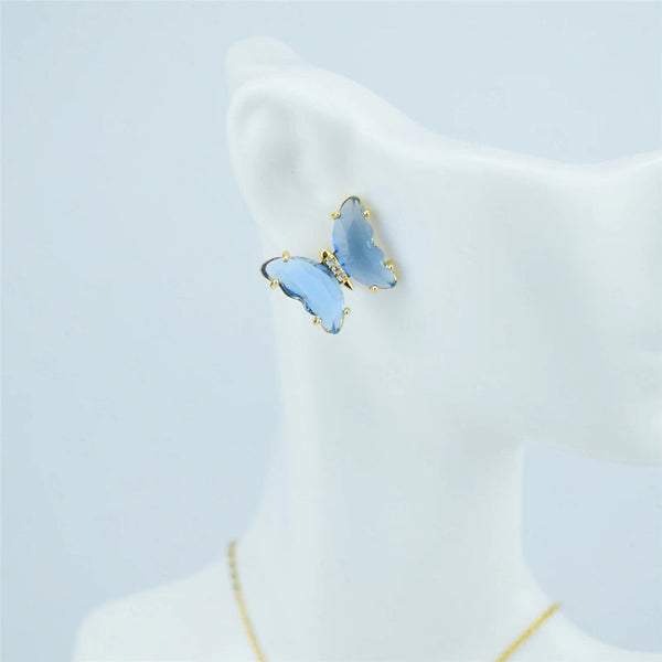 Schmuckset mit mehrfarbigen Zirkonia-Schmetterlingsohrringen und Halskette