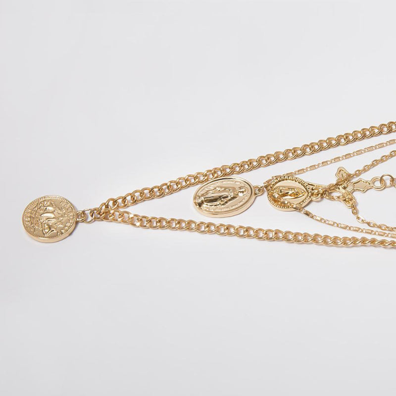 Mehrlagige Modeketten mit geschnitzten Münz-, Kreuz-, Herz- und Schlossanhängern