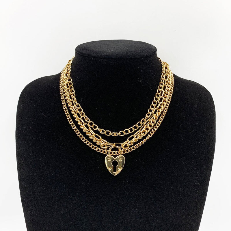 Mehrlagige Modeketten mit geschnitzten Münz-, Kreuz-, Herz- und Schlossanhängern