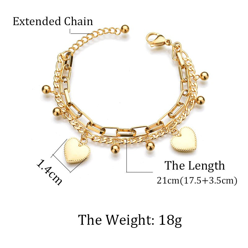 Mehrschichtige Charm-Armbänder mit Liebesherzen und runden Perlen