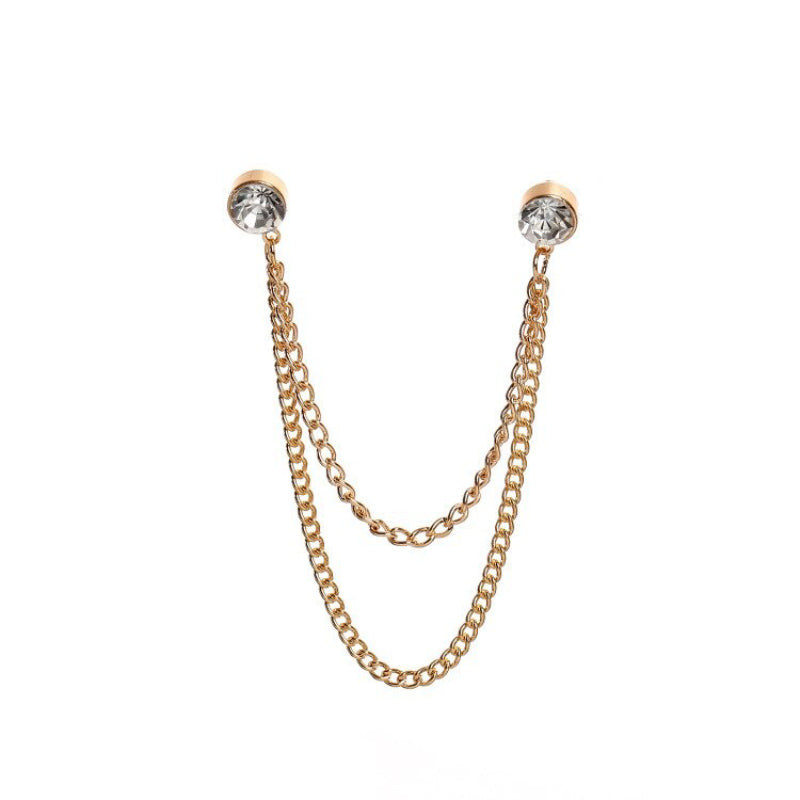 Mehrlagige Broschennadeln mit Strasssteinen und Quasten an Kragen