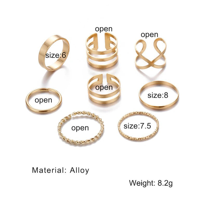 Offenes Ringset mit geometrischen Kreuzverdrehungen in mehreren Stilen
