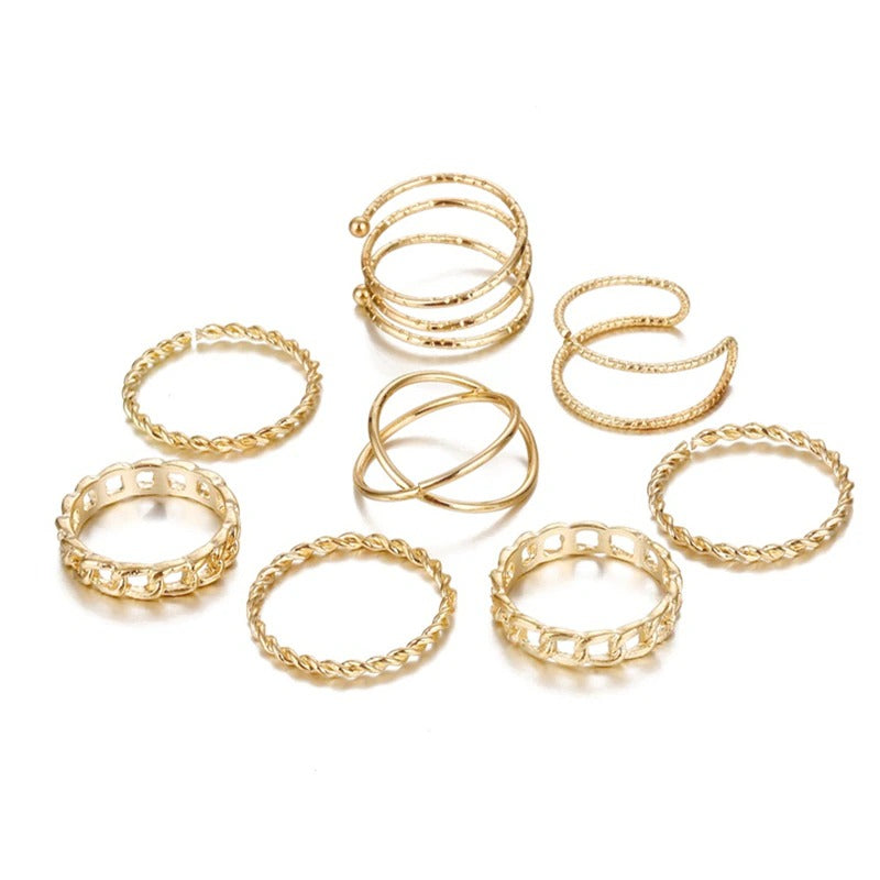 Offenes Ringset mit geometrischen Kreuzverdrehungen in mehreren Stilen