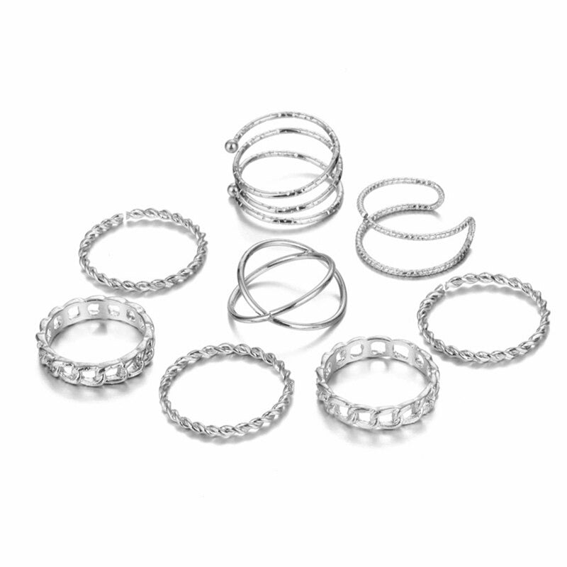 Offenes Ringset mit geometrischen Kreuzverdrehungen in mehreren Stilen