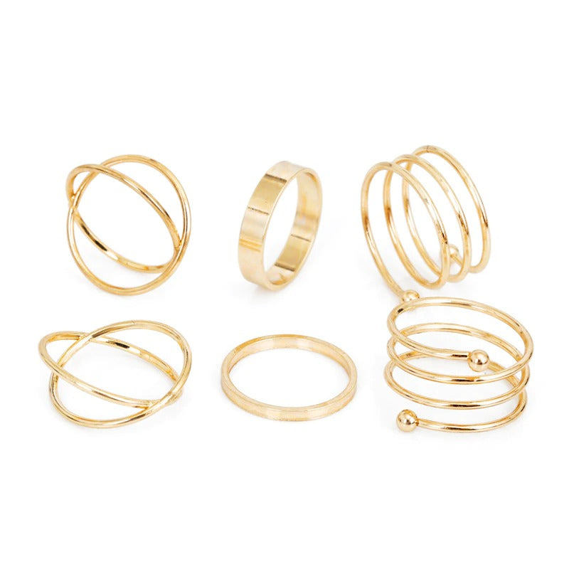 Offenes Ringset mit geometrischen Kreuzverdrehungen in mehreren Stilen