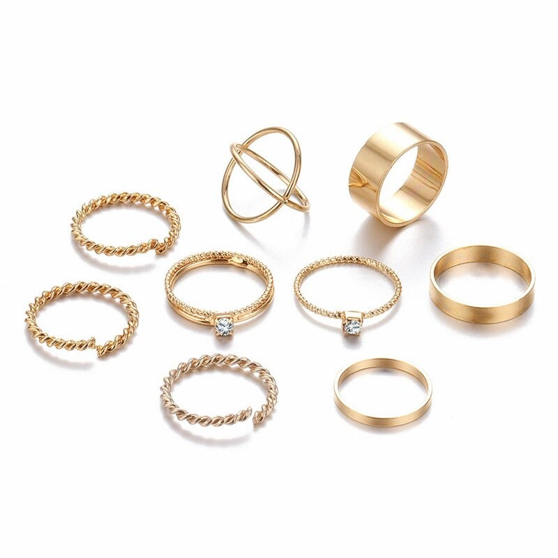 Offenes Ringset mit geometrischen Kreuzverdrehungen in mehreren Stilen