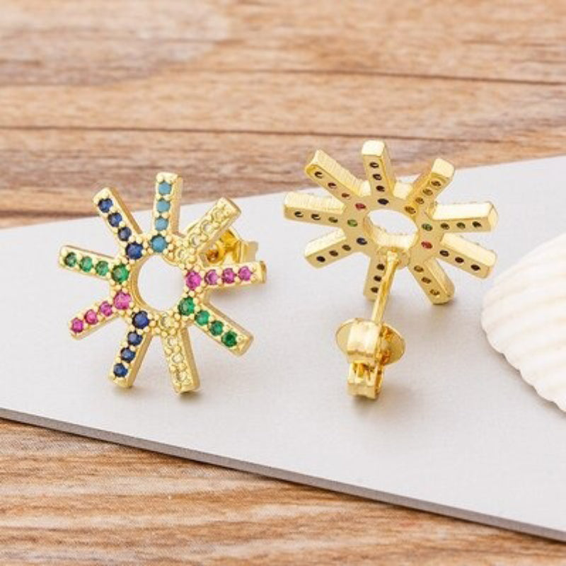 Niedliche Ohrstecker mit Regenbogen-Zirkon-Herz in mehreren Stilen