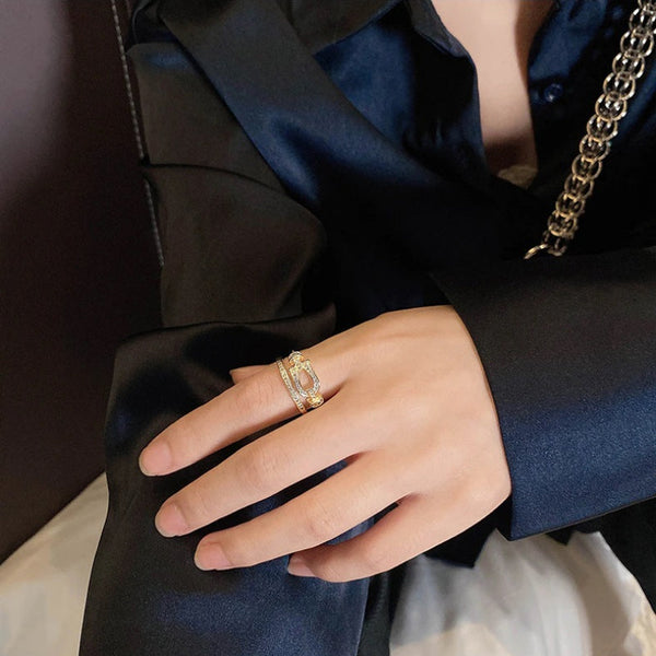 Verstellbare Ringe für Partygirls mit doppellagiger Zirkoniaschnalle in mehreren Stilen