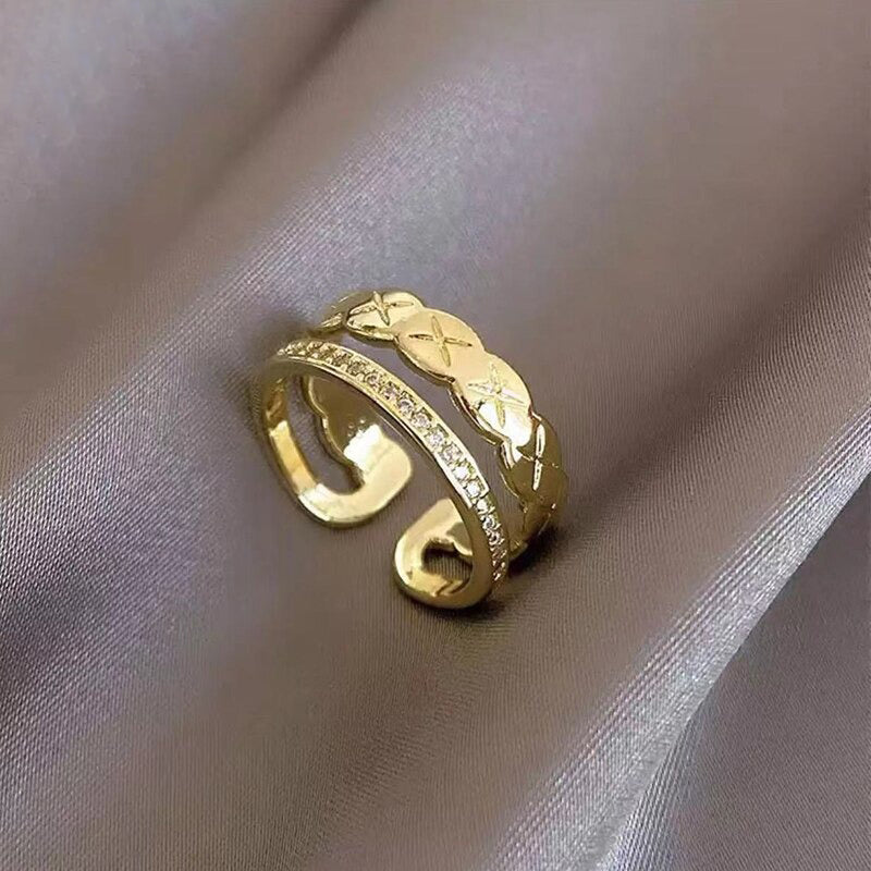 Verstellbare Ringe für Partygirls mit doppellagiger Zirkoniaschnalle in mehreren Stilen