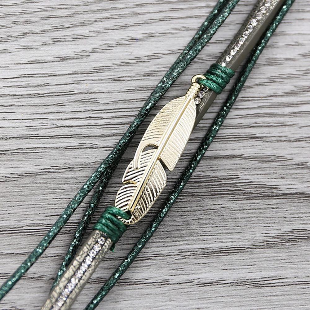 Druzy-Armbänder zum Wickeln mit Federblatt-Anhänger