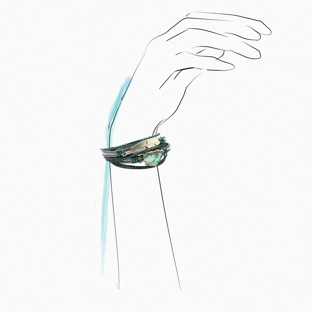 Druzy-Armbänder zum Wickeln mit Federblatt-Anhänger