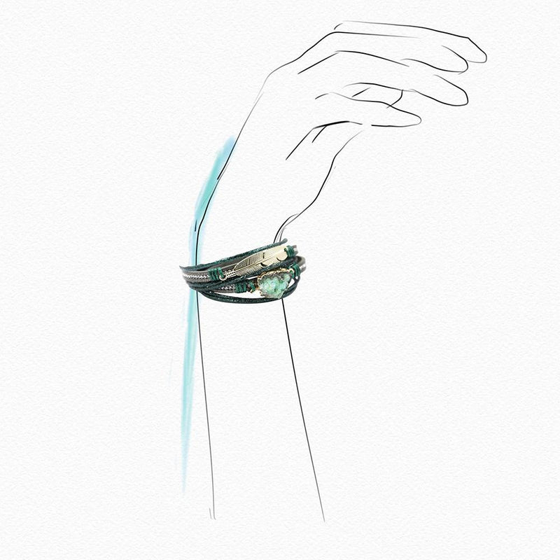 Druzy-Armbänder zum Wickeln mit Federblatt-Anhänger