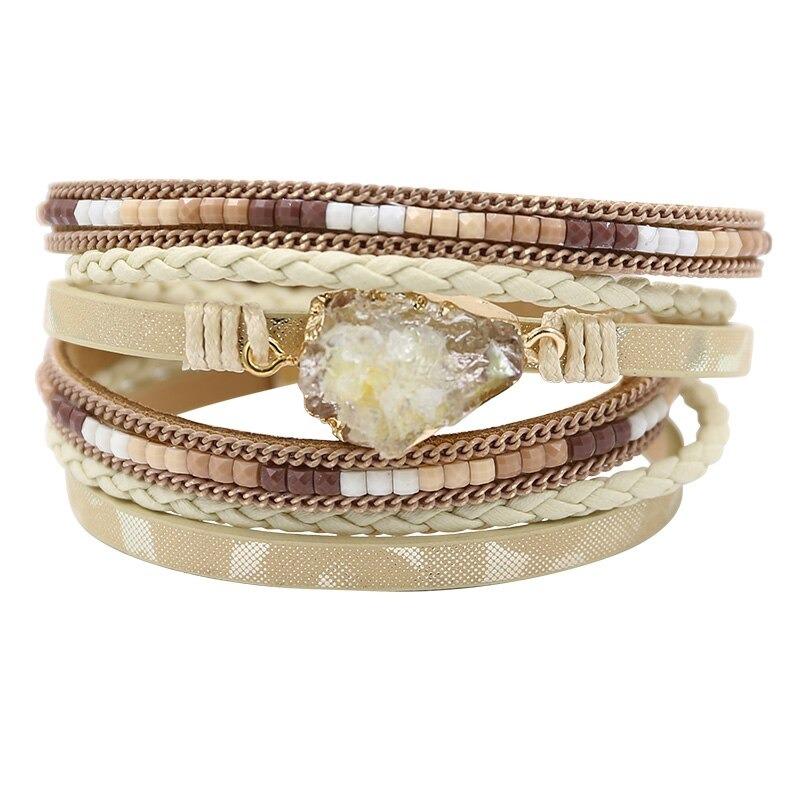 Druzy-Armbänder zum Wickeln mit Federblatt-Anhänger