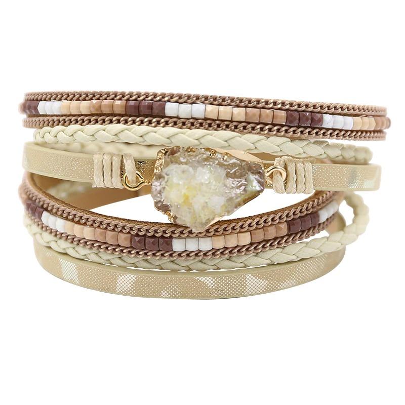 Druzy-Armbänder zum Wickeln mit Federblatt-Anhänger