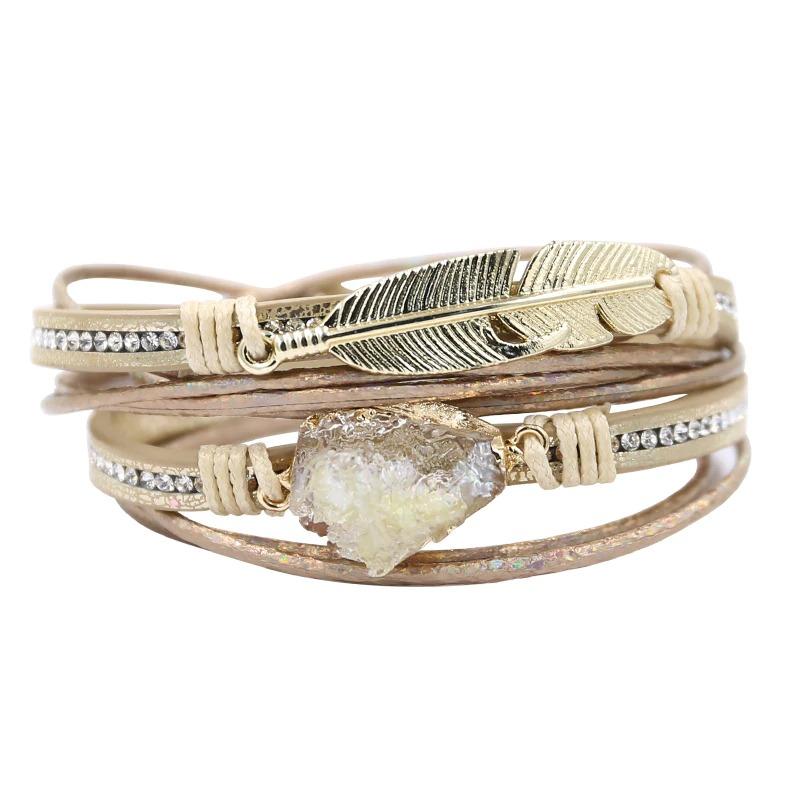 Druzy-Armbänder zum Wickeln mit Federblatt-Anhänger